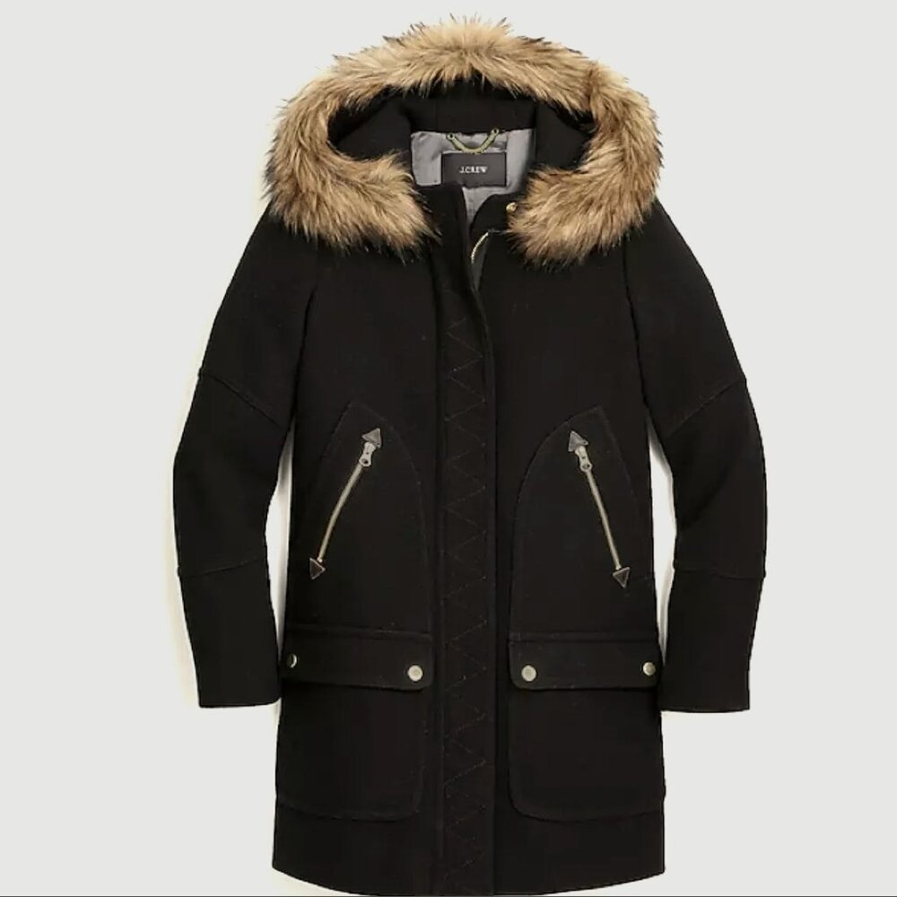 J. CREW Chateau Parka in Stadium Cloth Nello Gori Black Sz 2